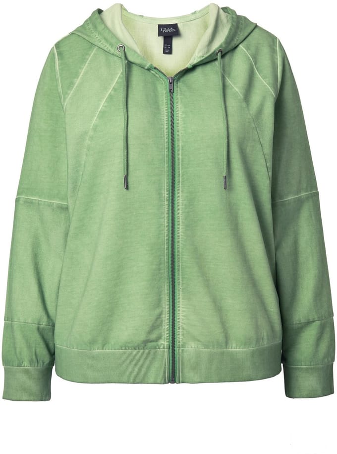 Ulla Popken - Dames - Sweatvest cold dyed capuchon lange mouwen - Appelgroen - Maat 62+