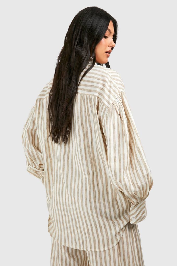 boohoo Dames Maternity Stripe Linen Look Oversized Shirt | Steen | Maat: 38