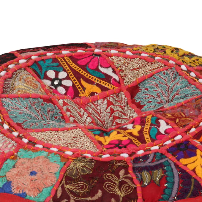 vidaXL - Poef - patchwork - rond - handgemaakt - 40x20 - cm - katoen - rood