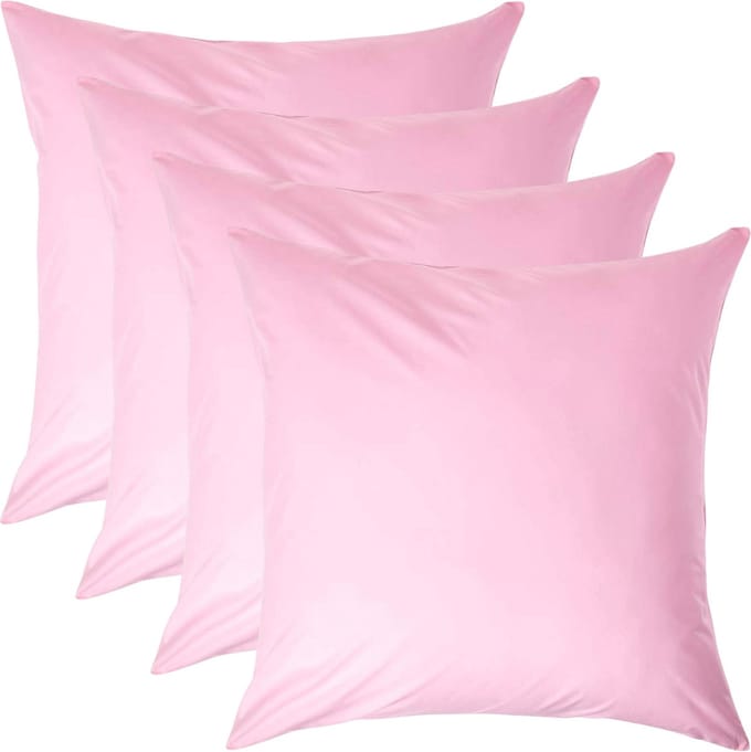 Homescapes Kussensloop 60x60 cm Set van 4 – Roze – 100% Egyptisch Perkal Katoen – 200 TC