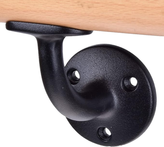 Zwarte Aluminium Leuninghouder voor Ronde Houten Trapleuningen