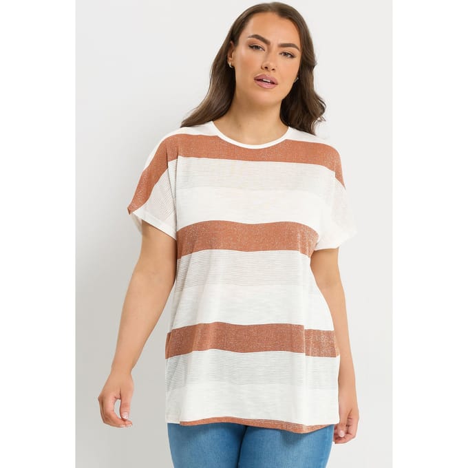 Yours Oranje Gestreepte Top Met Glittereffect Size 46