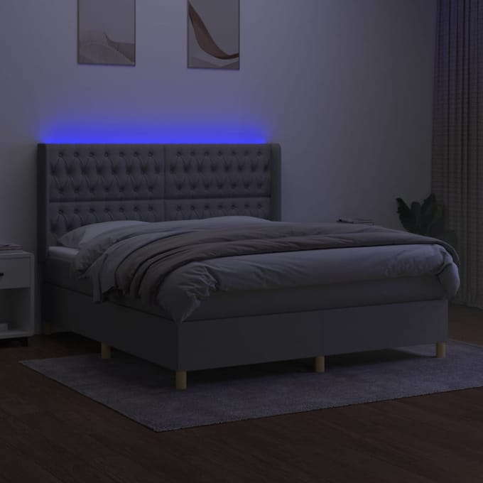 vidaXL - Boxspring - met - matras - en - LED - stof - lichtgrijs - 180x200 - cm
