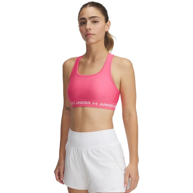 Under Armour Crossback Mid Bra Dames Sportbeha - Roze - Wit