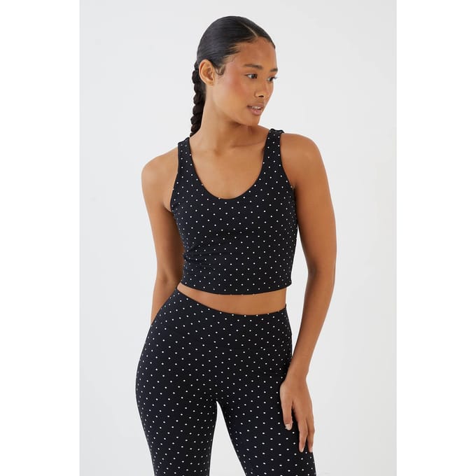 Dames Dsgn Studio Sculpt Polka Dot Longline Sport-bh | Zwart | Maat: Medium