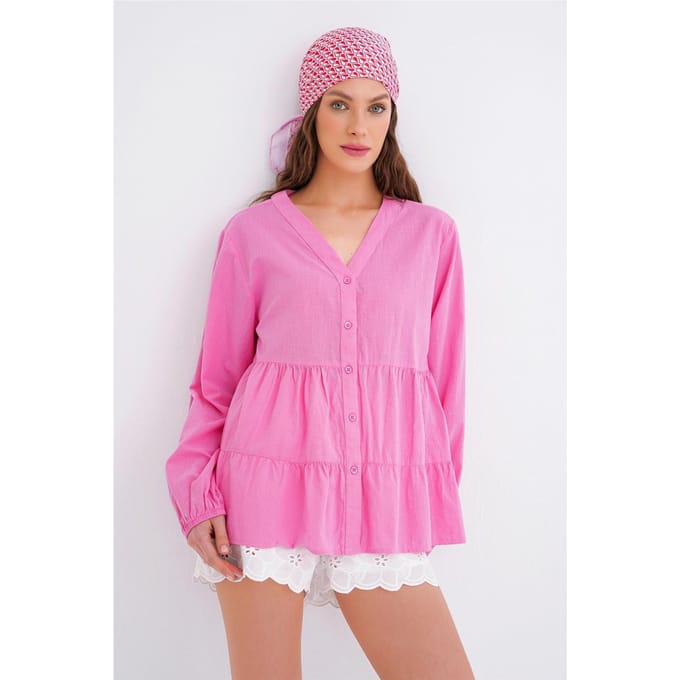 Lange Mouwen Gelaagde V-hals Blouse