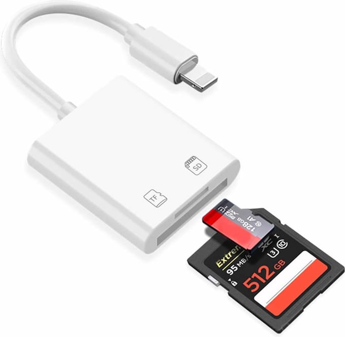Jumada's - Plug en Play Cardreader voor Iphone en Ipad - Geen APP nodig! - Met Lightning aansluiting - SD-kaart en Micro SD compatibel"