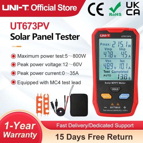 UNI-T UT673PV Zonnepaneeltester 5~800W PV-module Maximaal Vermogenmeter Open Circuit Spanning Kortsluitstroom MPPT-meter