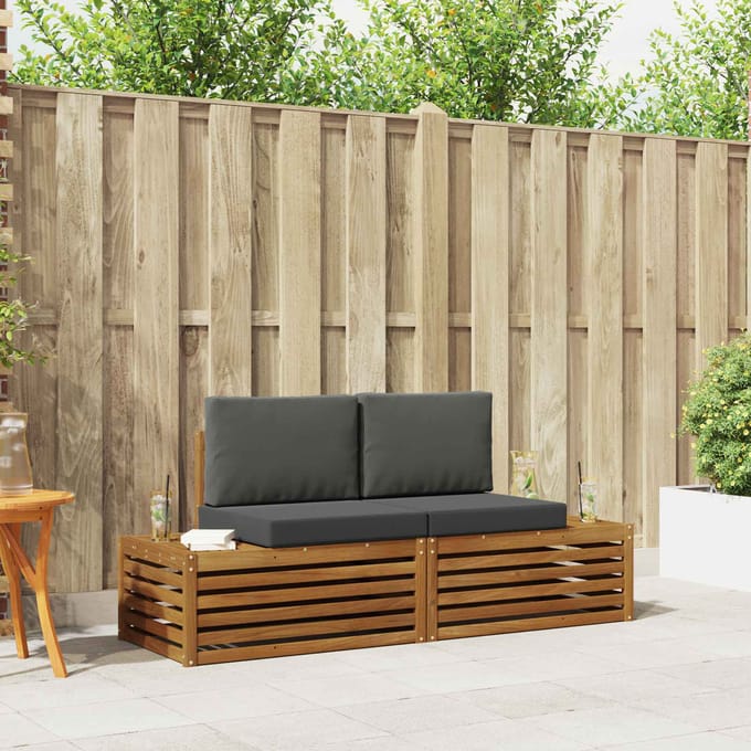 vidaXL - 2 - st - Buiten - bank - set - Massief - Acacia - Hout - en - Polyester