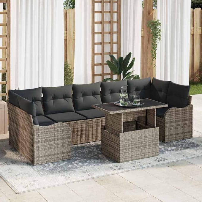vidaXL - Tuinbank - Set - 8 - st - 7-Aantal - zitplaatsen - Grijs - Poly - Riet