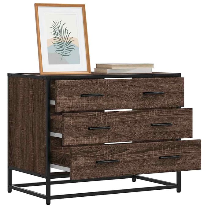vidaXL - Ladekast - 70x41x56 - cm - bewerkt - hout - bruin - eikenkleur
