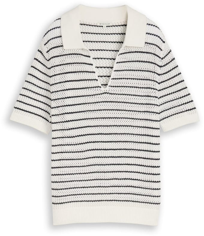 Tom Tailor - Gebreide trui met polokraag - Maat XS - white navy structure stripe