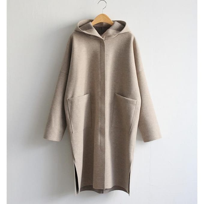 Nieuwe Lente en Herfst Losse Wolle Damesjas met Capuchon Grote Maat Jas S gray