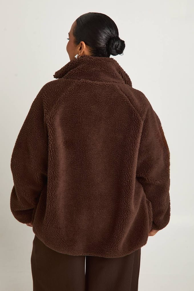 boohoo Dames Plus ritssluiting Teddy-jasje | Chocolate | Maat: 16