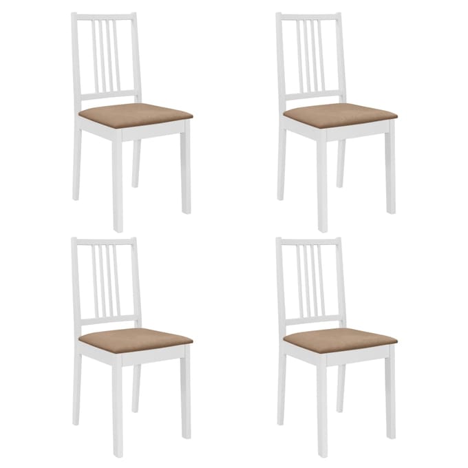 vidaXL - Eetkamerstoelen - met - kussens - 4 - st - massief - hout - wit