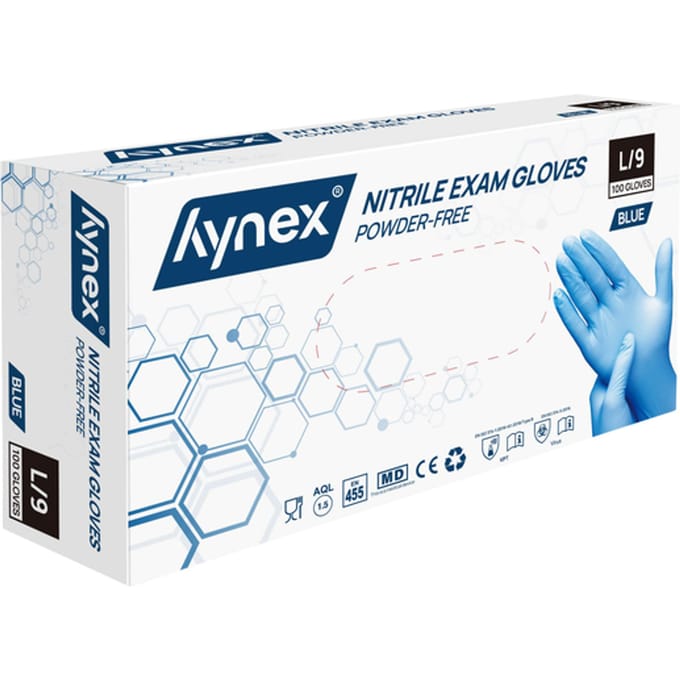Hynex Nitril handschoenen maat L blauw 100/doos 3,5gram poedervrij