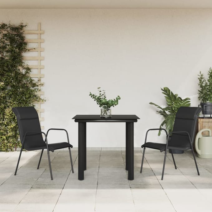 vidaXL - 3-delige - Tuinset - textileen - en - staal - zwart