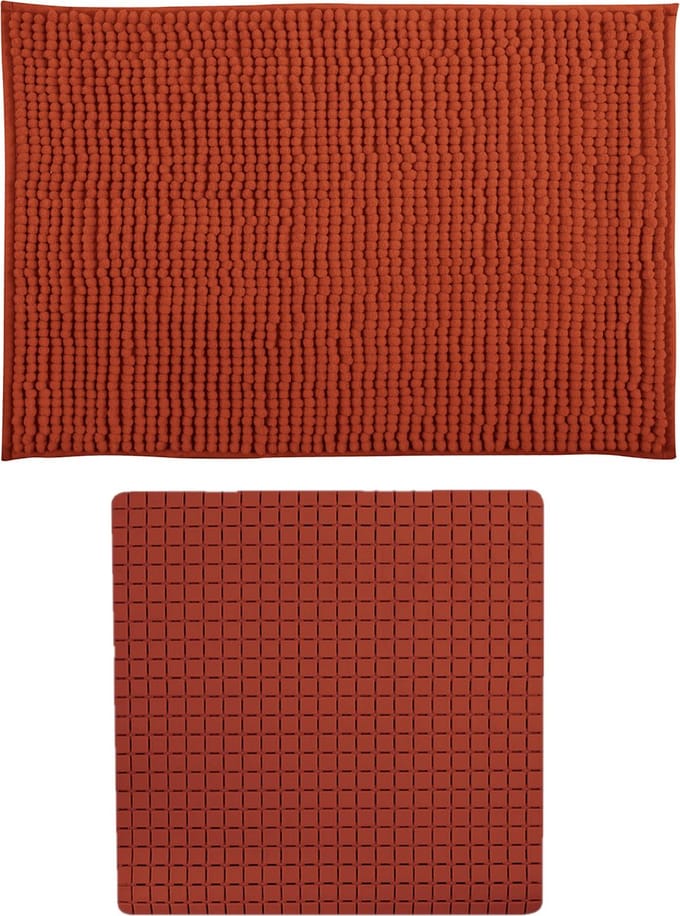 MSV Douche anti-slip mat en droogloop mat - Sevilla badkamer set - rubber/microvezel - terracotta