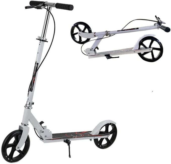 Step-Opvouwbare Step en Volwassenen-Kinderstep Stuur in 3 standen verstelbaar-Aluminium step-Draagvermogen 100 kg-Wit