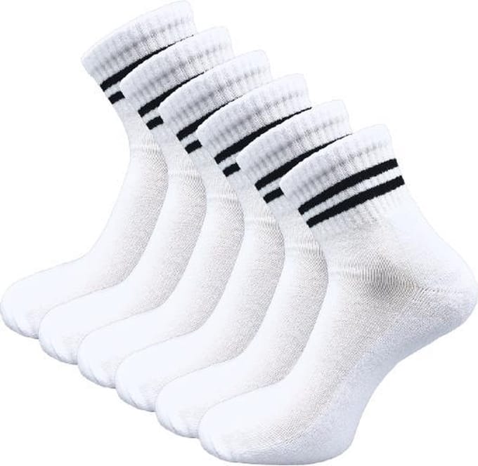 6 paar Quarter Sneakersokken - SQOTTON - Wit-Zwart Gestreept - Maat 35-38