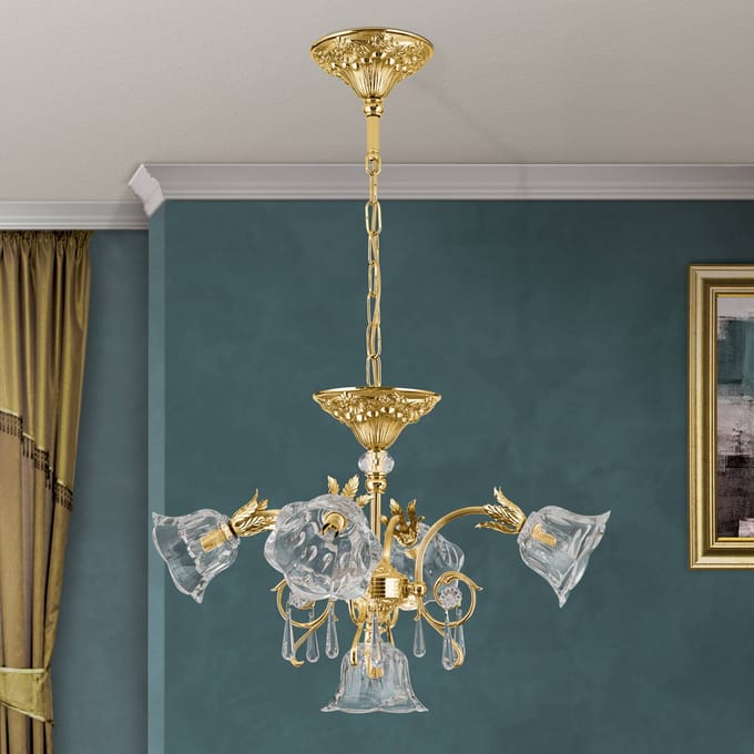 ORION Hanglamp La Boheme, goud, 5-lamps, kristalglas