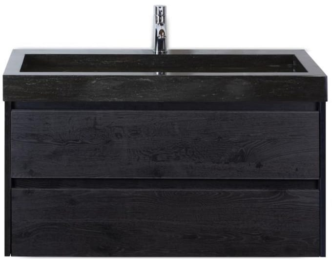 Dante Badmeubelset 100 cm - Black Oak - Wastafel Hardsteen Wit Lucca