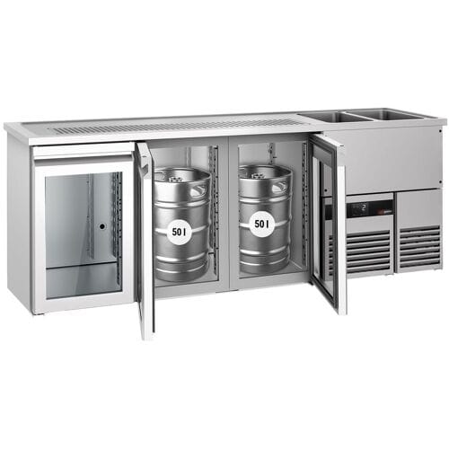 GGM Gastro Bierkoeling PREMIUM - 2500x700mm - 3 glazen deuren zilver