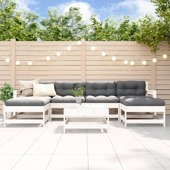 vidaXL - 7-delige - Loungeset - massief - grenenhout - wit