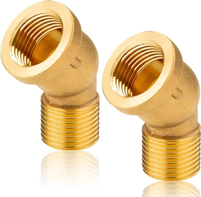 Allecto Plus - 2 messing bogen 45 graden 1/2" DN15 schroefdraadfitting hoek 45° sanitair aansluitstukken
