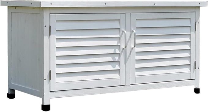 Opbergkast Buiten - Tuinkast Hout - Tuinspullen Opbergen - Massief Houten Constructie - 98 x 90 x 13 cm - Wit