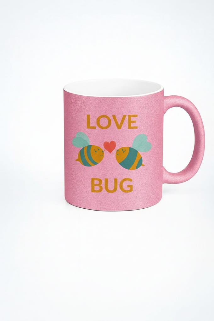 Love Bug Mok Roze Glitter met Lieve Bijtjes - Valentijn Cadeau