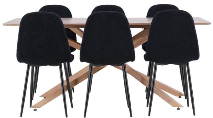 Piazza eethoek tafel 90x180cm en 6 stoelen mocca, zwart.