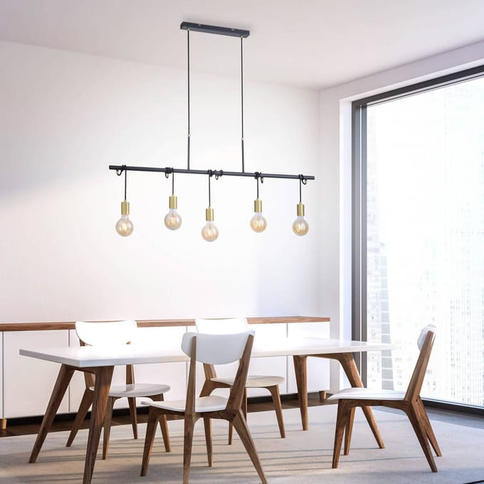 JUST LIGHT. GmbH Hanglamp Tamara, 5-lamps, messing/zwart