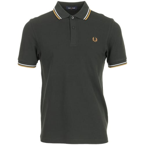 Fred Perry Twin tipped polo - night green dusky blue dark caramel