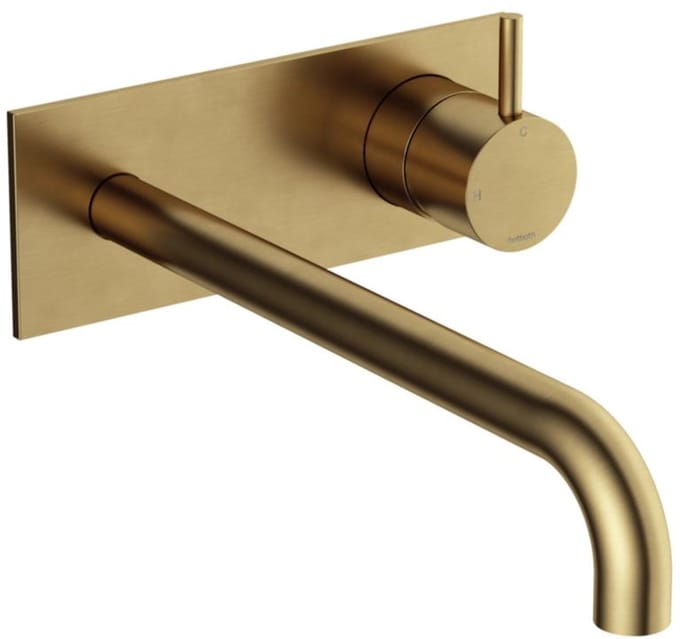 Hotbath Cobber CB106EXT25 afbouwdeel inbouw wastafelkraan met achterplaat en 25cm uitloop geborsteld messing