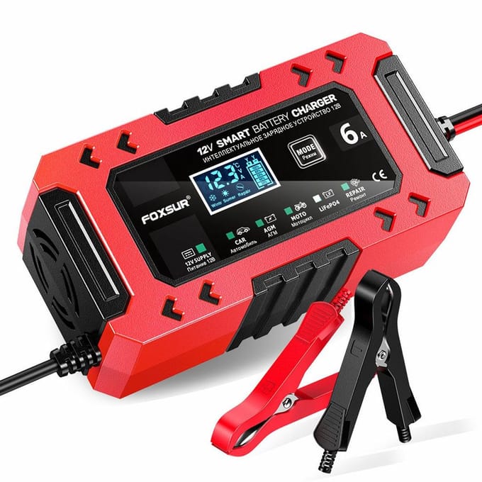 Awtools Foxsur Serie - Automatische Acculader - 12V 6A - LCD Display - Intelligente Modus