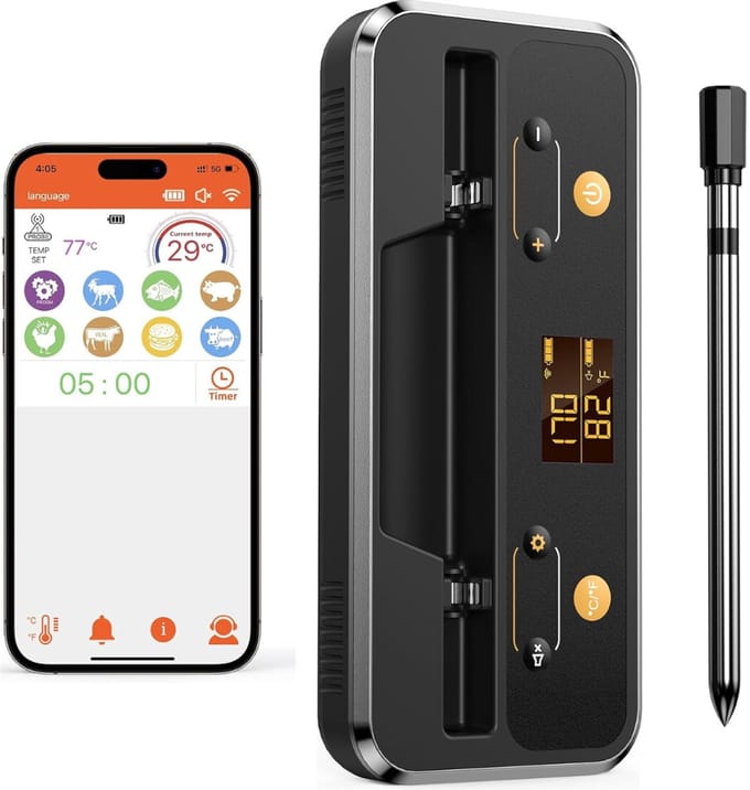 VH Supplies® BBQ Thermometer - Vleesthermometer met Bluetooth en App - Oventhermometer