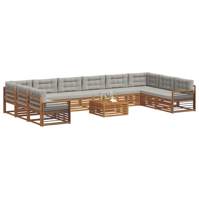 vidaXL - Sofa-Sets - 11 - st - Natuurlijk - en - Licht - Grijs - Massief - Acacia - Hout
