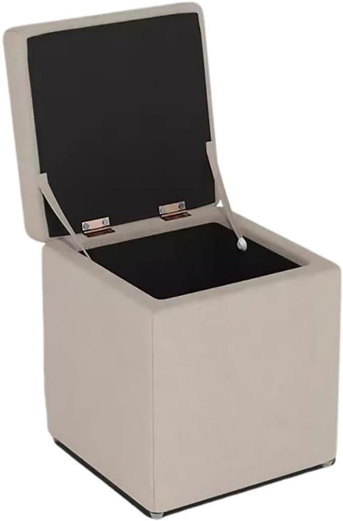 Opbergpoef Bank - Zitkussen Poef - Ruimte Organiseren - Stevige Constructie - 30x30x35cm - Gebroken Wit