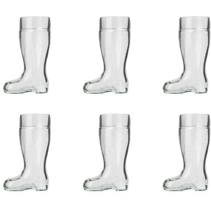 Set van 6 bierlaarzen - ICH-ZAPFE - 0,25L - Laarsvormig - Stevig glas - Vaatwasmachinebestendig