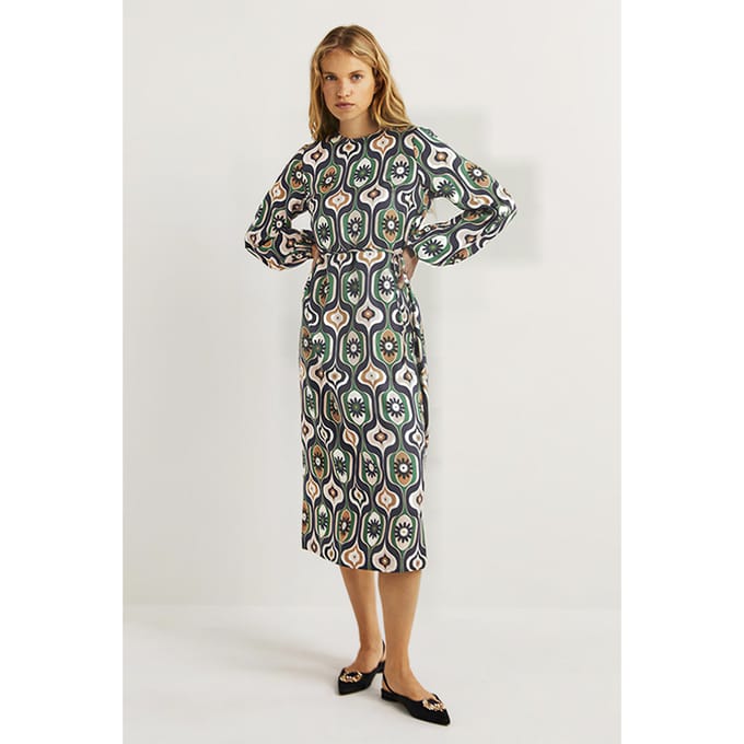 Boden Long Sleeve Column Midi Dress Nav Maat: 8P | Midi Jurken Outlet | Dames