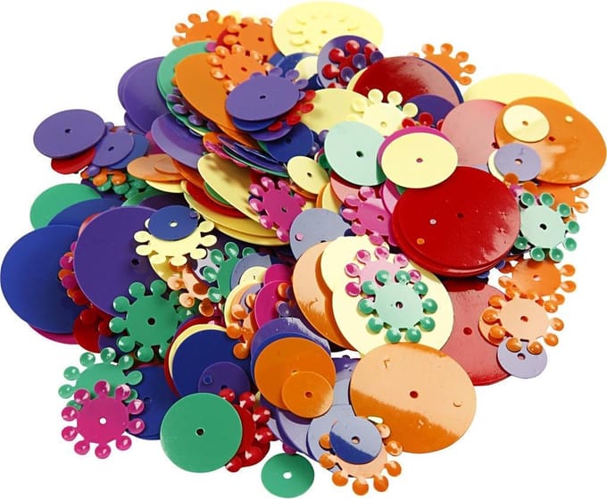 Pailletten, rond, afm 10-25 mm, diverse kleuren, 250 gr/ 1 doos