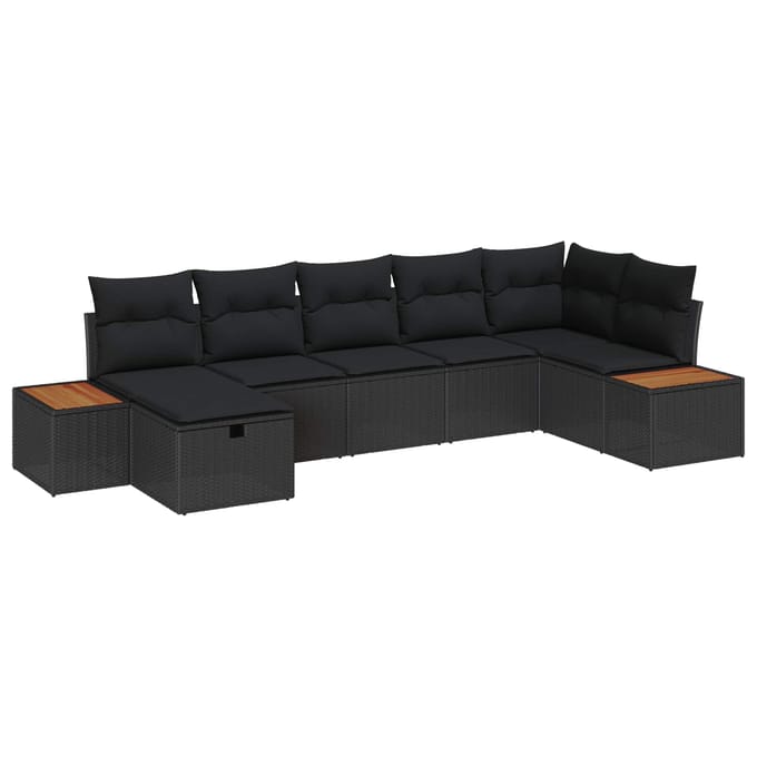 vidaXL - Tuinbank - Set - met - kussen - 7 - pcs - Zwart - Poly - rattan