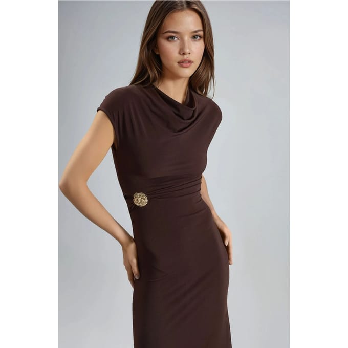 Midi-jurk met stenen accessoire