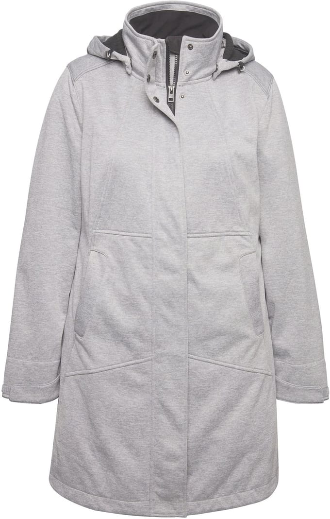 Ulla Popken - Dames - HYPRAR softshelljas waterdicht tweerichtingsrits capuchon - Grijs melange - Maat 46+