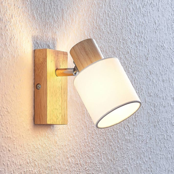 Lindby - buitenspot - 1licht - Hout, stof - H: 14 cm - E14 - licht hout, wit