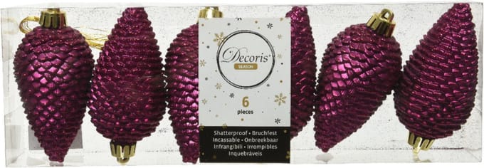 Decoris Kersthangers dennenappels - 6x st - magnolia roze - glitter - 8 cm - kunststof - kerstversiering