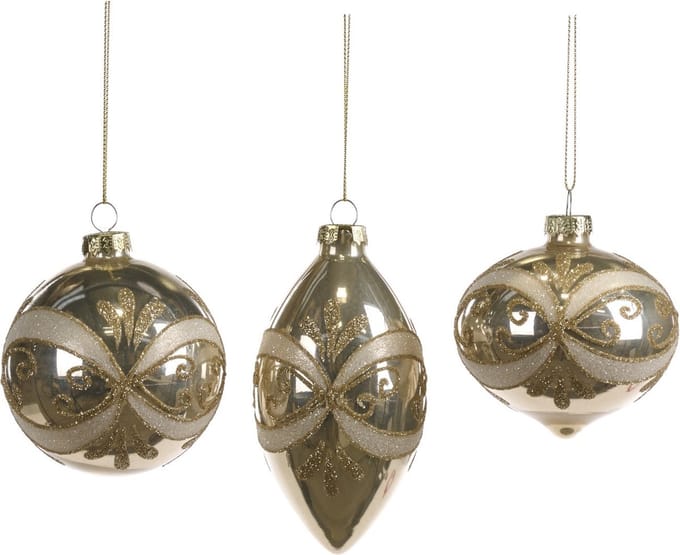 Goodwill Kerstbal Glas Crème-Goud D 8 cm Voordeelass. Per 3 Stuks