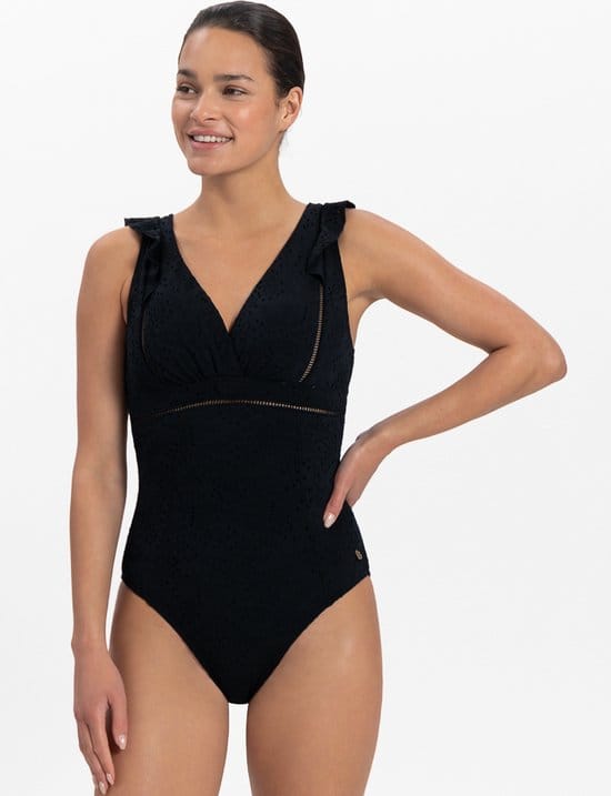 Beachlife - Maat 75D Black Embroidery ruches badpak - dames