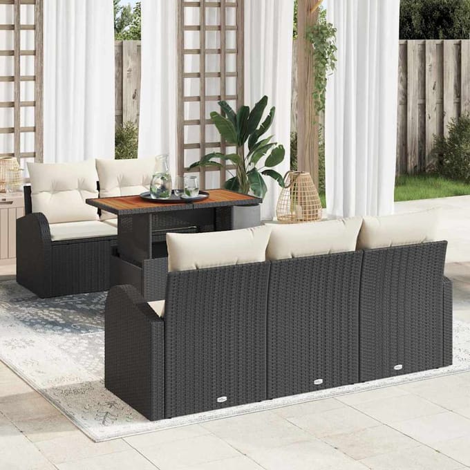 vidaXL - Tuinbank - Set - 6 - st - Zwart - Poly - rattan
